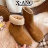 Two wear snow boots women's short boots winter new leather children's plush thermal cotton shoes lamb wool shoes