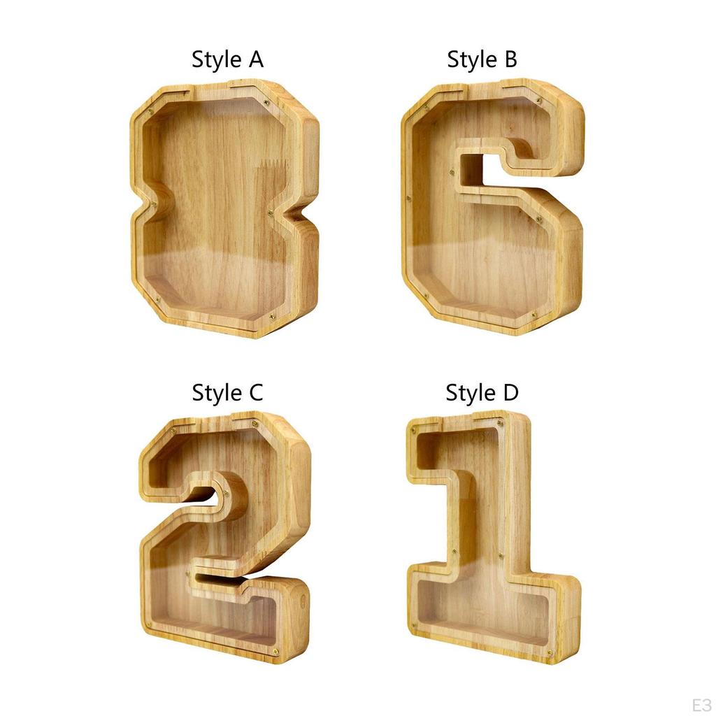 Wooden Piggy Bank Money Box Transparent Coin Saving for Boys Girls Kids