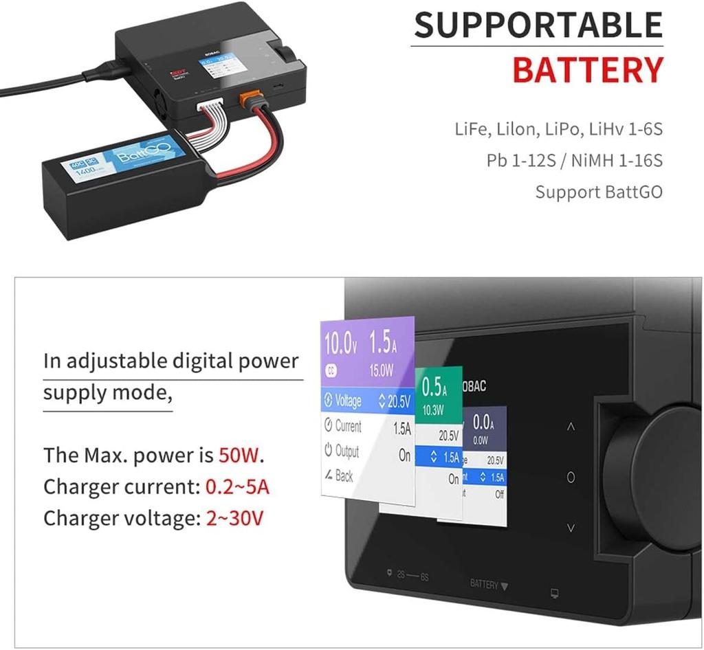 608AC Smart Balance Charger – AC/DC Adapter Charger for LiPo LiFe LiHV NiMH Batteries – For Drones and RC Models – Portable, Efficient, Safe