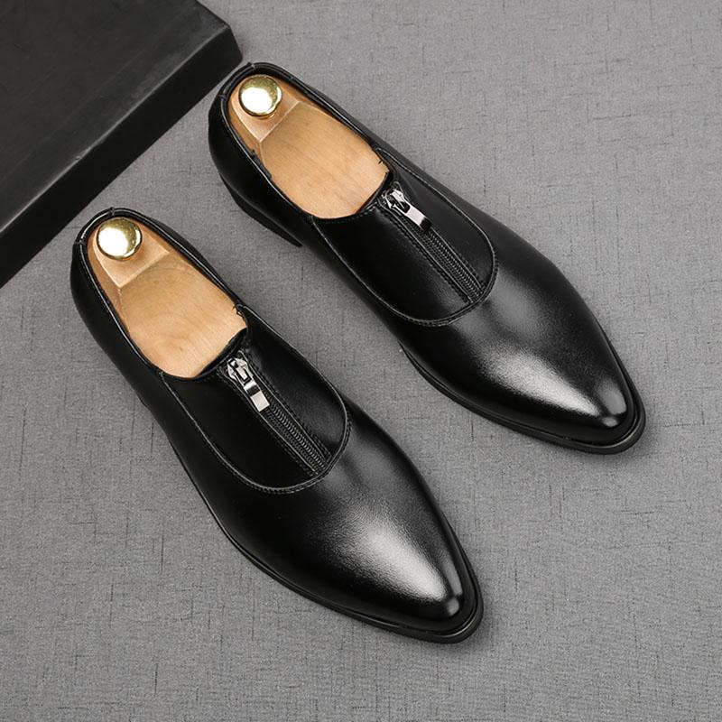 Fashion New Luxury Classic Men Black White Zipper Design Casual Shoes Male Flats Loafers Homecoming Wedding Dress Prom Zapatillas Hombre
