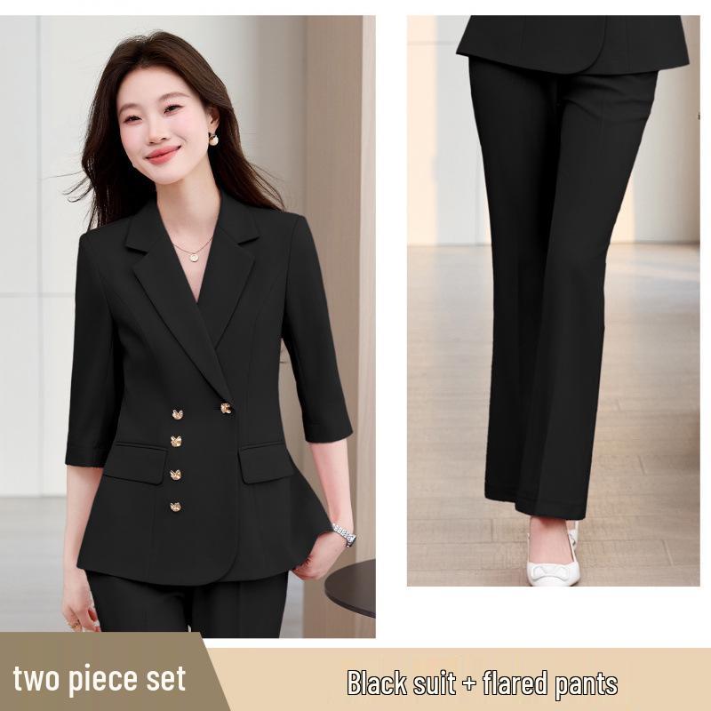 Elegant Women's Three-Quarter Sleeve Pink Suit Set - High-End, Professional, Commuting, Spring/Summer Style