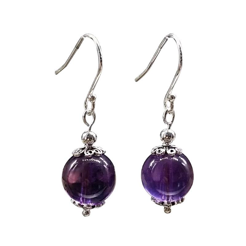 Amethyst Ear Hook Earrings Amethyst Natural Chalcedony Agate Earrings Popular Korean Earrings Elegant Geometry