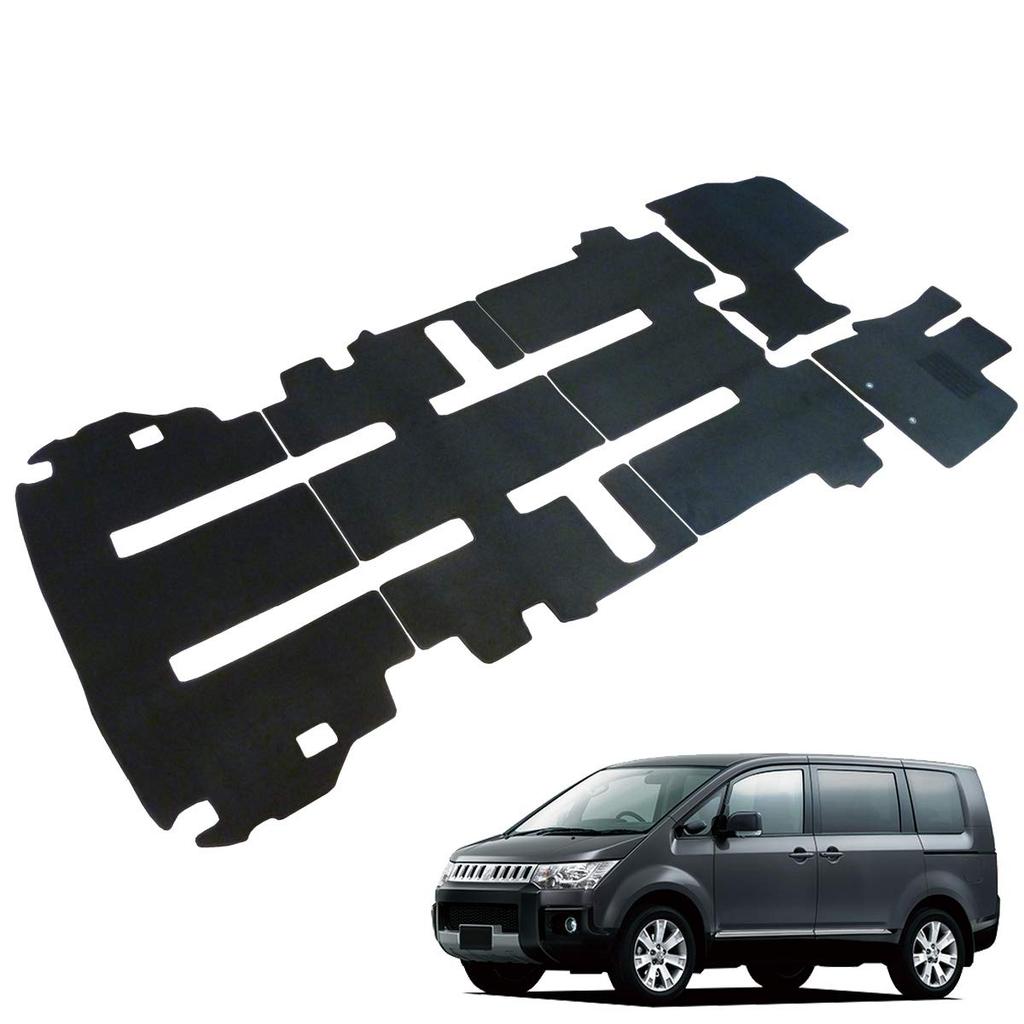 Fenice Car Floor Made in Japan Mitsubishi Delica Rear Stays in Place Accessories Mats, (For D5 Mid-Model 8-Passenger) <Without Heater>, Black,