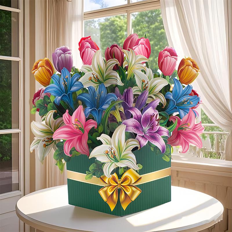 Biglietto d'auguri 3D Pop-up per la Festa della Mamma con Fiori e Busta