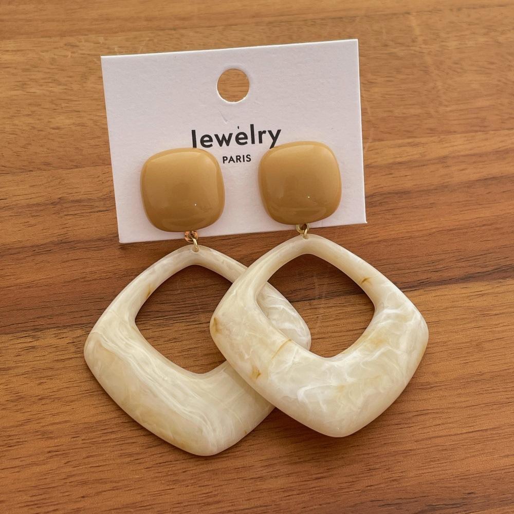 Retro Style Color Geometric Square Earrings Irregular Gradient Resin Luxury Ear Jewelry