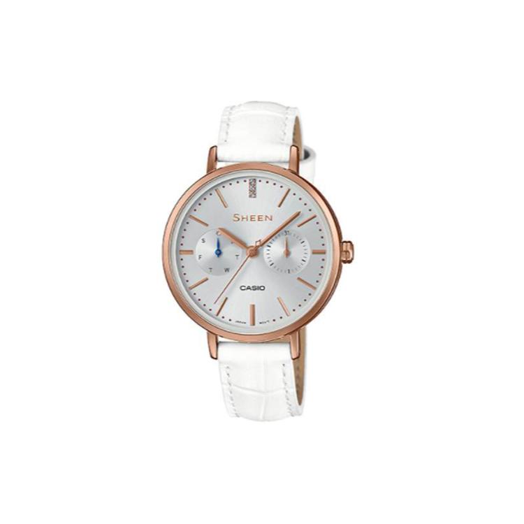CASIO SHEEN Quartz Movement Genuine Leather Strap Watch Women s Watch Silver Dial SHE-3054PGL-7A Silver Dial