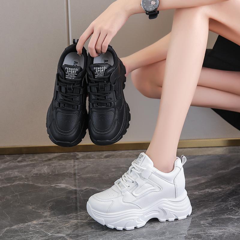 White Platform Women's Sneakers  Autumn Lace-Up Thick Bottom Vulcanize Shoes Woman Pu Leather Breathable Sports Shoes Ladies