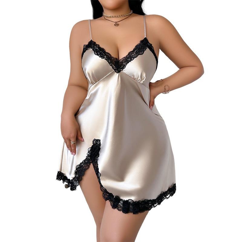 Plaque-sized Women's Backless Sexy Halter Dress, Faux Silk Nightgown, Casual Loose Home Wear, Thin Ice Silk Pajamas