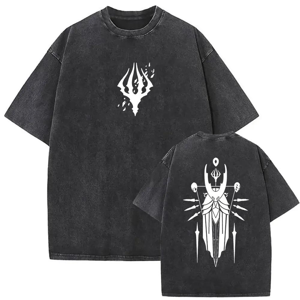 

Hollow Knight Symbol World EleUnisext DoublePrint TShirt Distressed Charcoal Oversize Base with IP Icon Detail Collection S