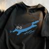 UnisexTees Swimming Black Cat Diving Shoulder Short Sleeved Tshirt for Unisex Breathable Casual Creative Summer Clothing Tops
