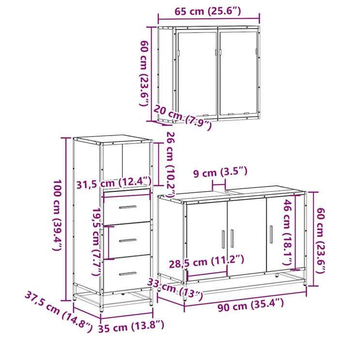 VidaXL Ensemble De Meubles De Salle De Bain 3 Pcs Chêne Sonoma, Armoire De Salle De Bain, Placard De Salle De Bain, Meuble 3301011