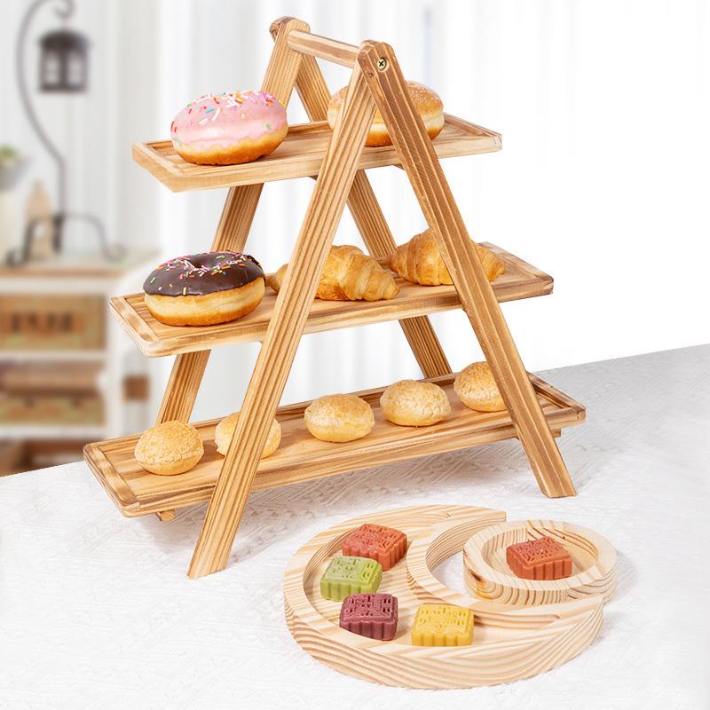 Wooden Three-Tier Tray Stand for Home & Kitchen – Stackable Fruit Dessert Display Organizer