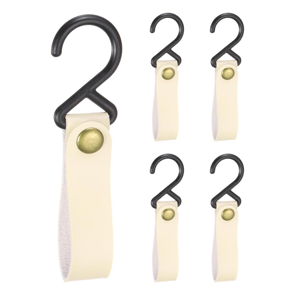 5pcs PU Leather Hooks, Leather Straps with Hooks, S-Shape Hooks for Outdoor Camping Kitchen Bathroom Hanging Pots Pans Utensils