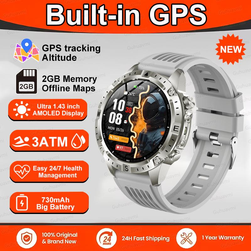 

Smart Watch Men GPS Track High End watch Swim Waterproof Smart Watches Swim six axis sensor Sports Smartwatch 2GB Memory GPS Map GPS watch сірий