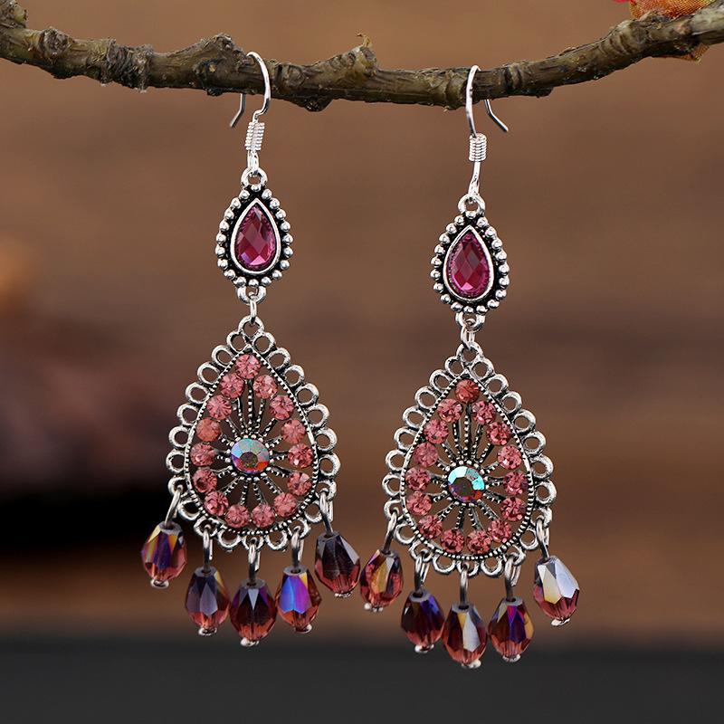 Vintage Palace Crystal Long Tassel Earrings with Feminine Style and Versatile Personality Earrings, Korean Fashion Ethnic Style Earrings