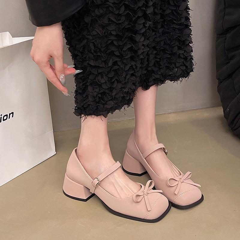 

Весна/Лето 2025 Корейские туфли Мэри Джейн с бантом, женские туфли на мягкой подошве, увеличивающие рост, с ремешком и пряжкой 40 розовый