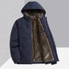 Men's Mid-Length Hooded Winter Coat with Velvet Lining for Middle-Aged and Elderly
