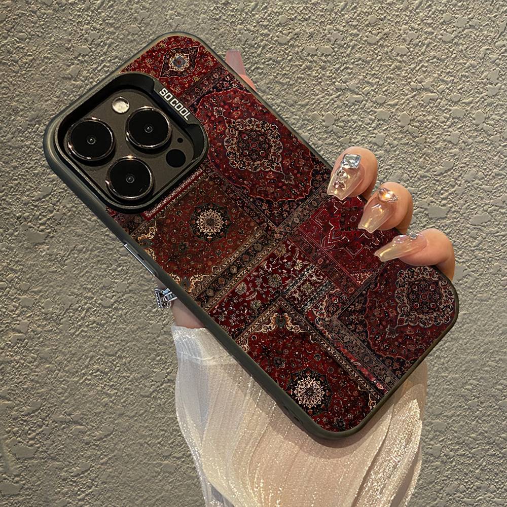 

Чехол для телефона с цветочным узором в стиле персидского ковра для IPhone 16 15 Plus 14 13 12mini 11Pro Max Конфетный Матовый Ударопрочный Задний Чехол iPhone14pro