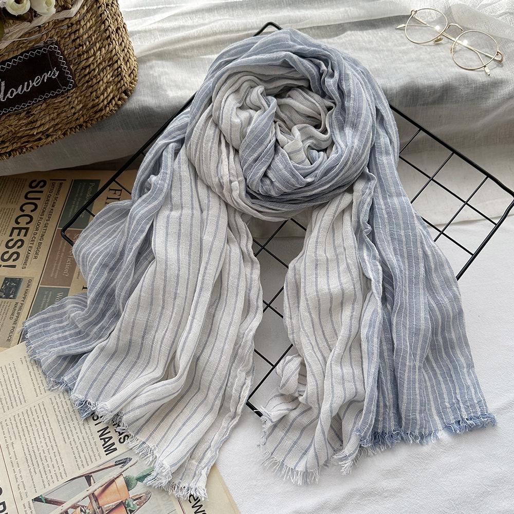 Japanese & Korean Style Autumn/Winter Unisex Striped Scarf In Cotton, Linen & Silk