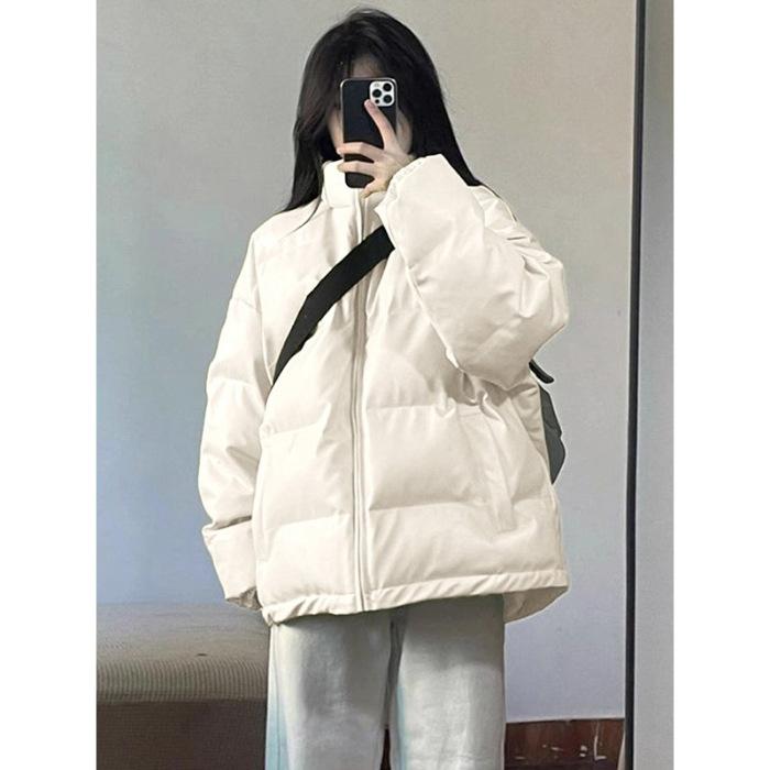 Women's Solid Stand Collar Padded Cotton Jacket Loose Zip Up Thick Thermal Coat Casual Winter Outerwear 2026