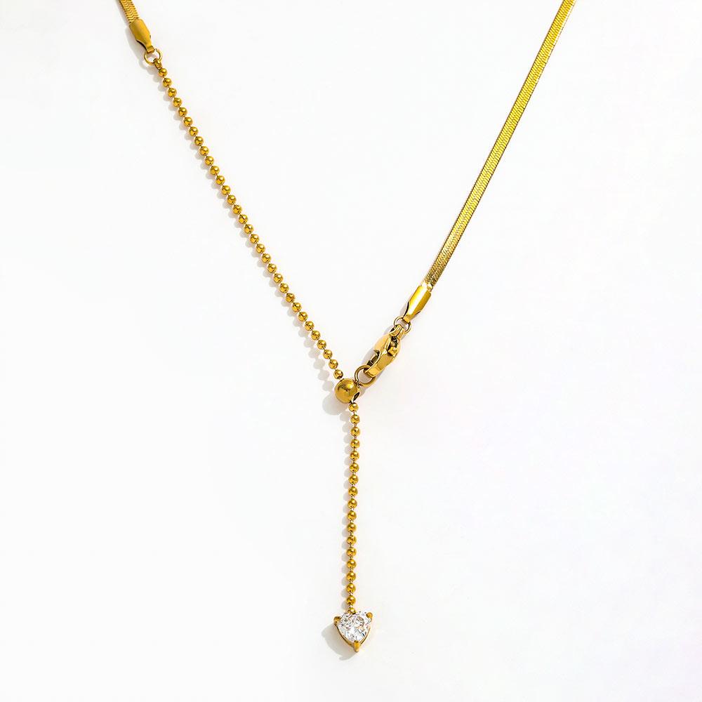Fenny 18K PVD Plated No Fade Fashion Zirconia Snake Bone Blade Chain Adjustment Y Necklace for Women Stainless Steel