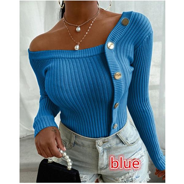 Podzimní a zimní dámská móda Pletený top s dlouhým rukávem Ležérní pletenina Svetrová halenka větší velikosti