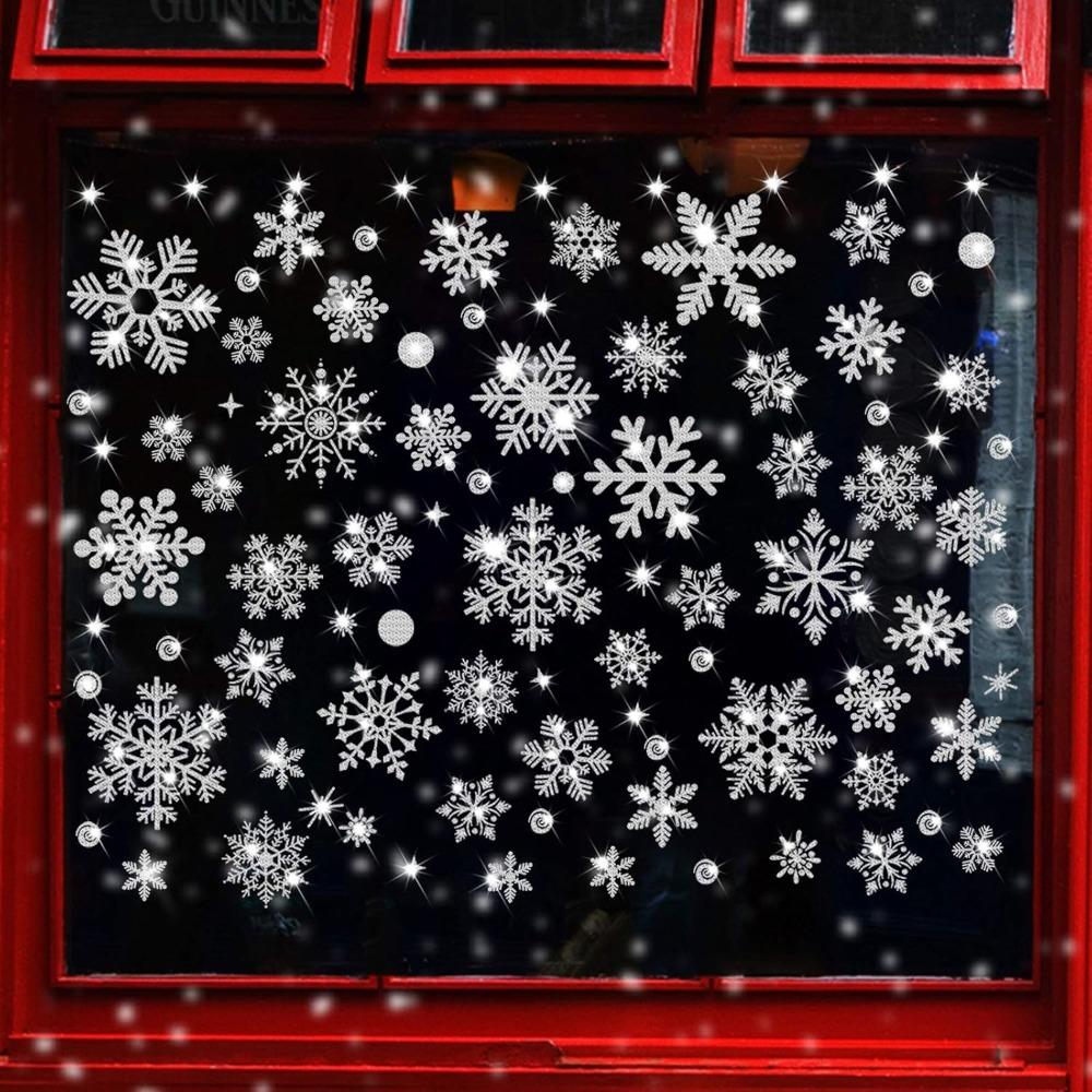 4pcs Glitter Snowflake Wall Sticker Window Clings Sparkling Window Clings Wonderland Decorations Window Stickers Snowflake Electrostatic Glass Sticker