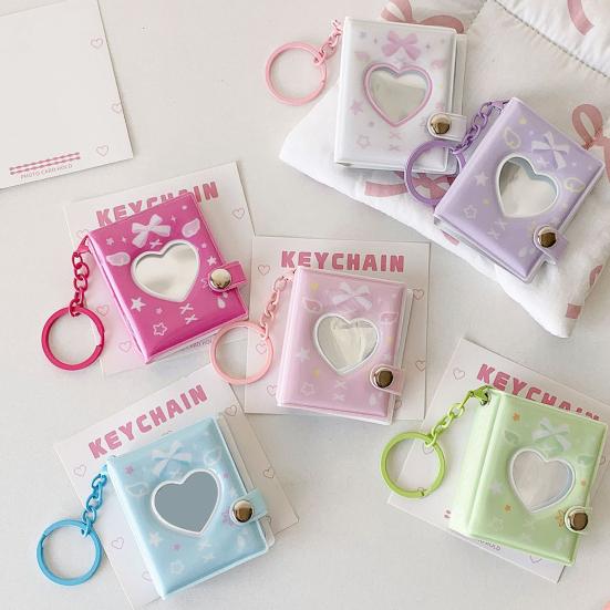 Love Heart Small Photo Album Keychain 32 Pockets Hollow Photocard Binder for 2 Inch Photo Mini Photo Card Book Holder for