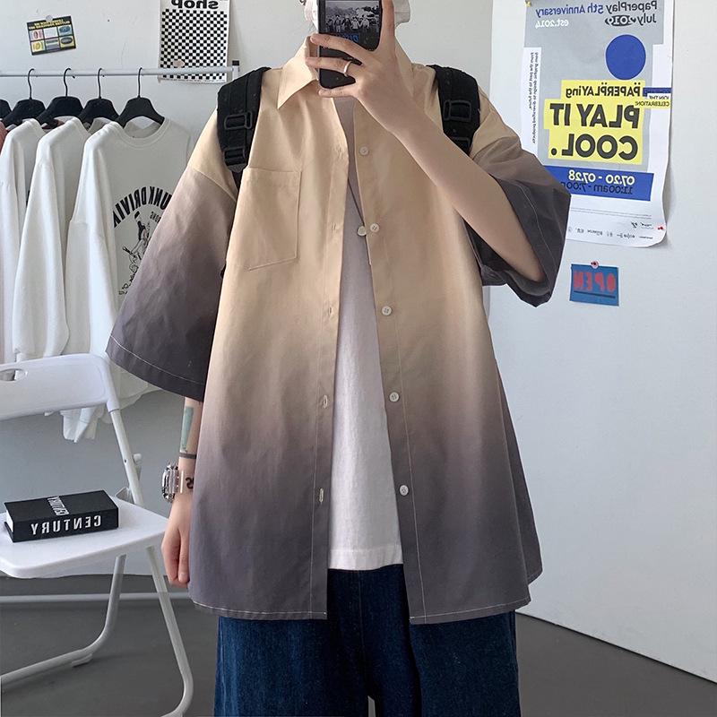 

Men s Gradient Short Sleeve Casual Shirt - Hong Kong Trend Style L хакі