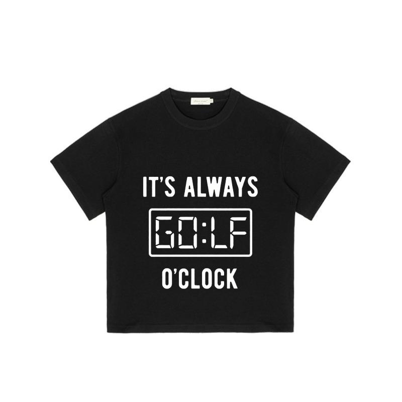 T-shirt noir avec imprimé horloge numérique Its Always Golf Oclock pour une tenue décontractée et les passionnés de golf