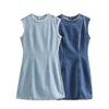 European American Women's Clothing Summer Fashionable Stitching Denim Vest Short Dress