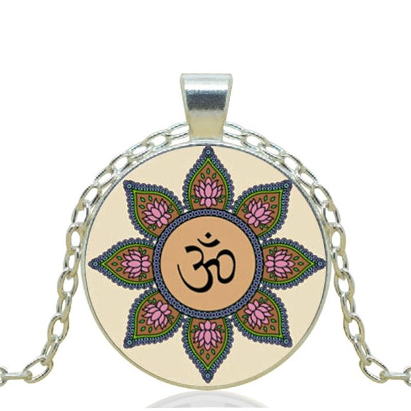 Caleidoscopio Mandala Collar Colgante Azul Cristal Cadena De Plata budista