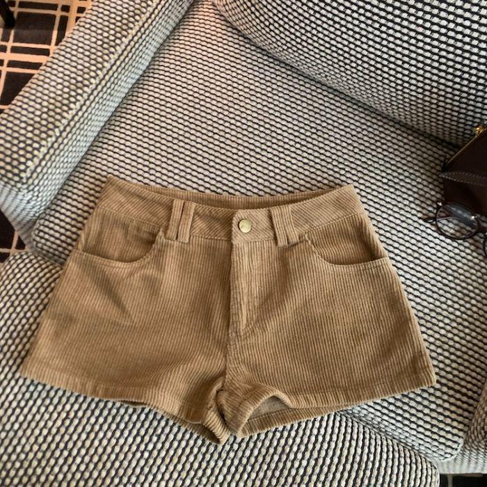 Pantalones Cortos Casuales de Pana Caqui de Pierna Ancha Retro para Hombres y Mujeres