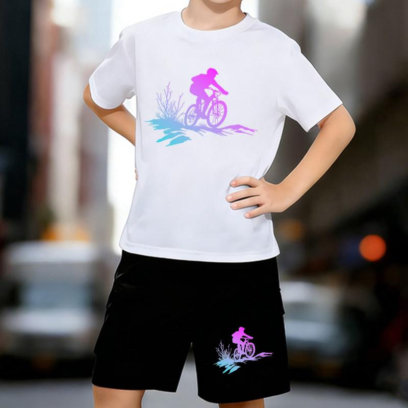 

Boys 2 Piece Mountain Biking Print Outfit, Short Sleeve T-Shirt and Shorts Set for Kids Age 5-14,Black and White Sporty Casual Summer Clothes 13-14 Years білий