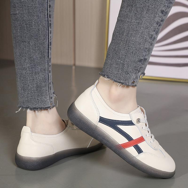 Cowhide White Shoes for Women In Spring New Korean Version of Jelly Soft Sole Women's Shoes Versatile Korean Version of Sports Flat Shoes