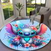 Stitch Blue Pink Drink Floral Carpet, Non-slip Office Chair Rug, Digital Print Home Round Rug, Unique Festival Decorations