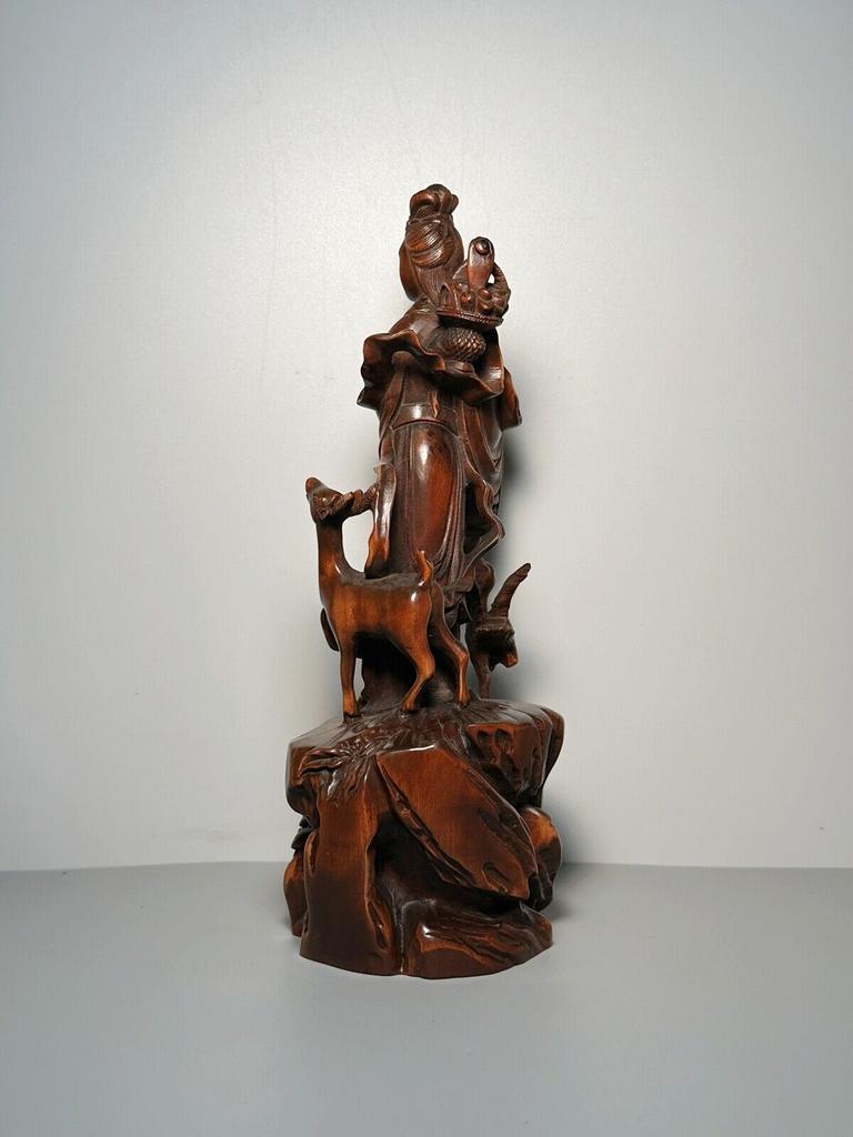 Chinese Antique Vintage Boxwood Carved Beautiful Goddess Statue Nice Sculpture
