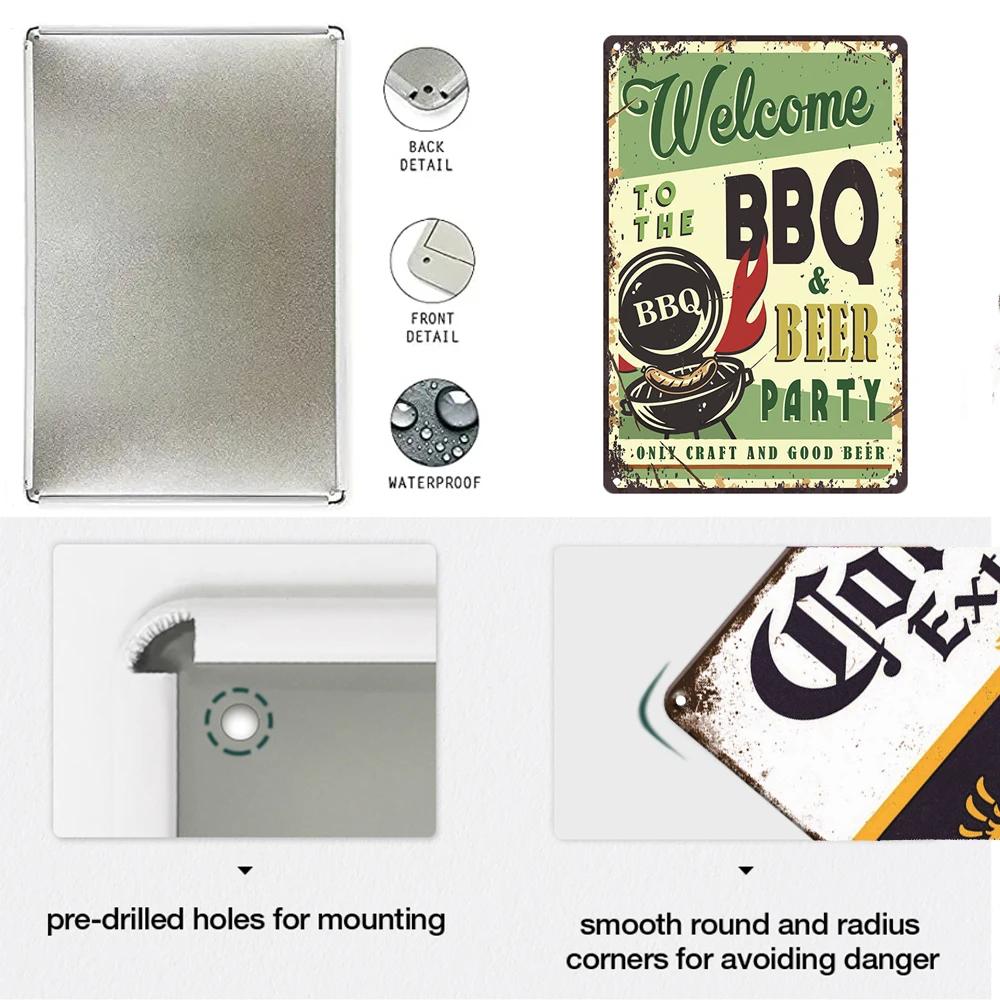 BBQ Vintage Tin Sign Plaque Barbecue Metal Plate Sign Wall Art Decoration Kitchen Man Cave Terrace Beach House Club Wall Decor
