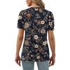 Damenmode Blumendruck Top Puff Kurzarm V-Ausschnitt T-Shirt Lose Casual T-Shirt