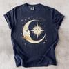 Sleeping Moon Sun Face Shirt, Celestial Stars Tee, Mystical Lunar Solar Graphic