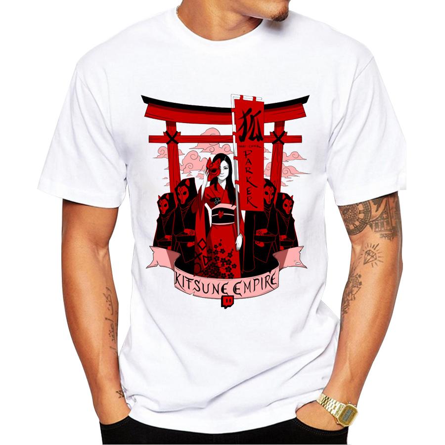 

2019 Fashion Kitsune Empire Design Men T shirt Short Sleeve Casual t-shirt Hipster Fox Mask tees Cool Tops 4XL