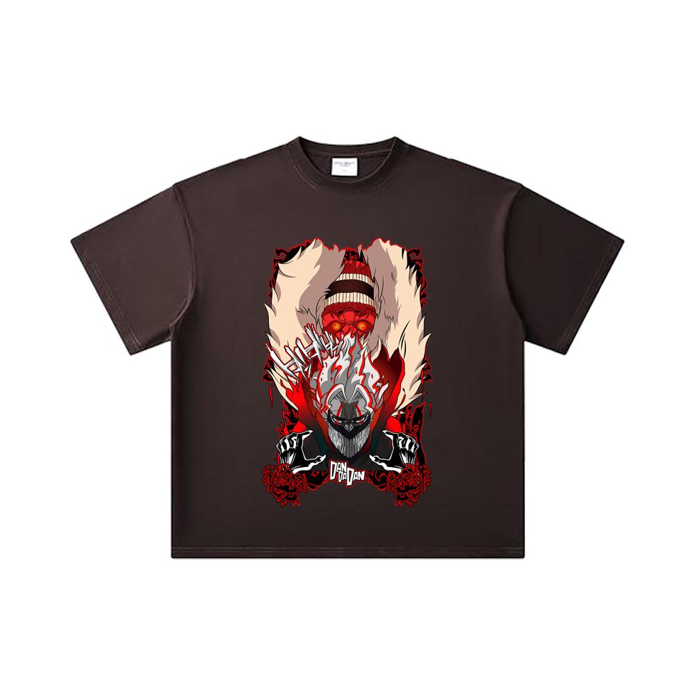 260 GSM Double Yarn 32 Count 100% Cotton Dandadan V34 Okarun Turbo Print Unisex Heavy Cotton T Shirt