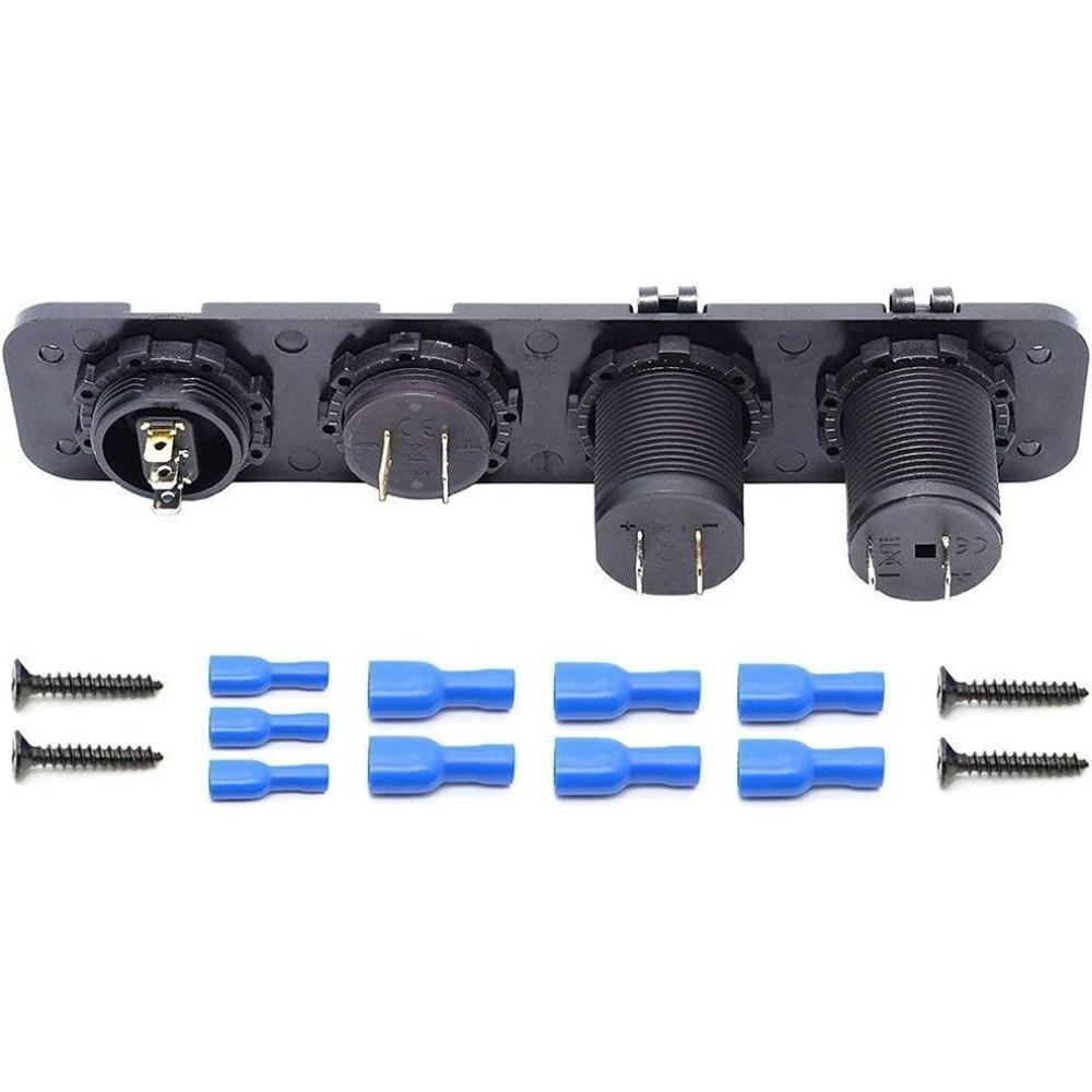 Dual USB Socket Charger + LED Voltmeter + 12V / 24V Power Outlet 3 In 1 Multi-function Three Hole Panel for Truck Trailer Boat Camper Motorhome