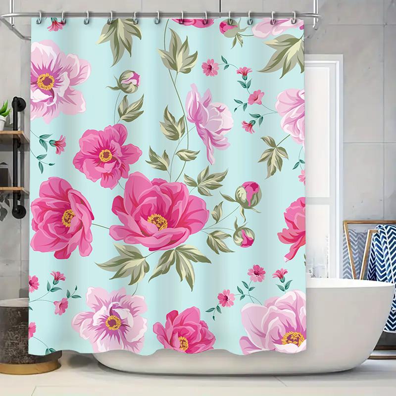 

Delightful Floral Shower Curtain: Pink White Bloom Decor For Bathrooms Water Repellent Fabric With Hooks For Home Decoration (Bl W60H190(CM)-1 Pcs