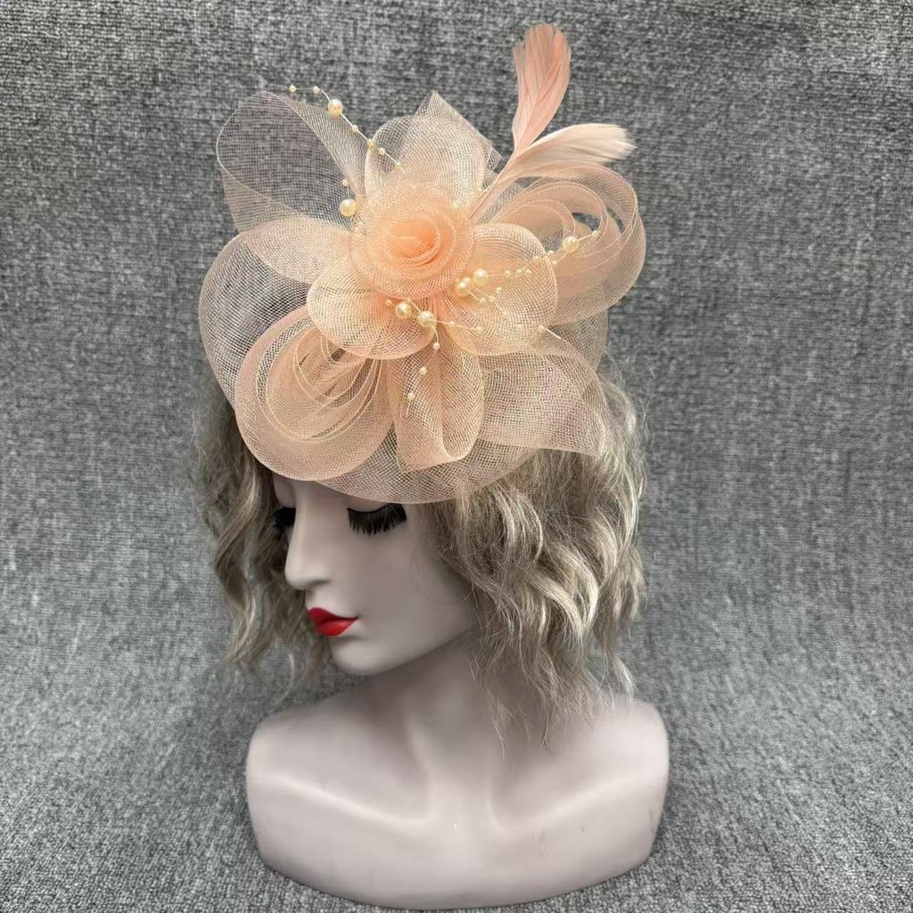 European and American bridal headgear veil retro feather mesh top hat party banquet hair accessories exaggerated top hat headgear