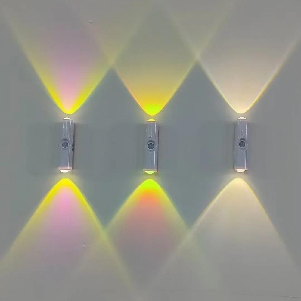 Double-head Cabinet Lamp Under Kitchen Spotlight with Motion Sensor Tri Color White or RGB Optional Rechargeable Sunset Light