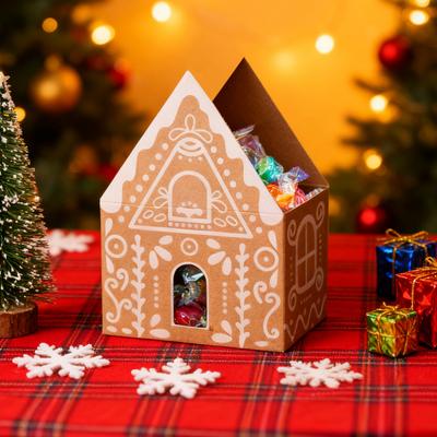 Weihnachts-Lebkuchenhaus-Geschenkbox Kleine Weihnachts-Süßigkeitenboxen für Kekse Schokolade Leckereien 3D Hausförmige Papierbox für Feiertags-Partygeschenke