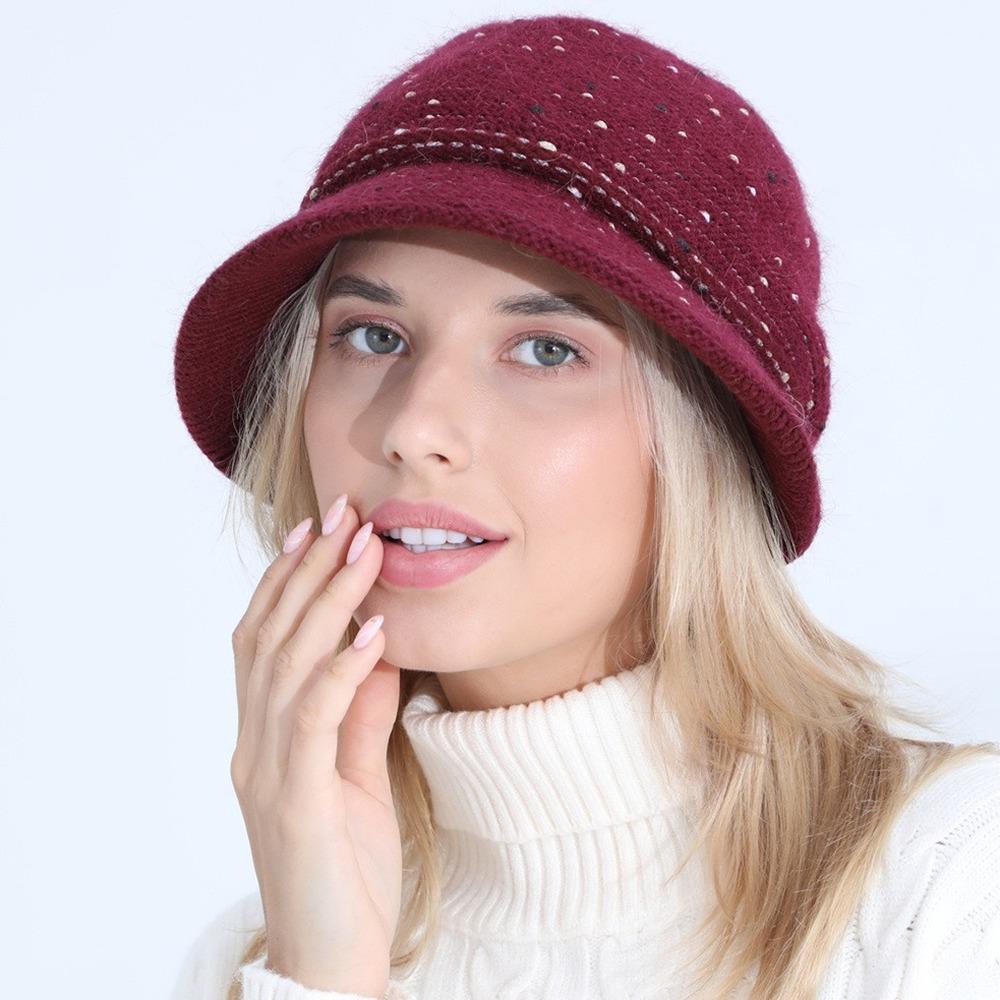 Buy Knitted Hat Lady Autumn/Winter Mixed Color Fashion Mom Rabbit Wool