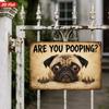 2D Flat, 1pc Funny Pug Sign Metal Sign Wall Art, Wide-Eyed Pug, Curious Peeking Paws, Bold "Are You Pooping?" Text, Suitable for Corner Office, Home D