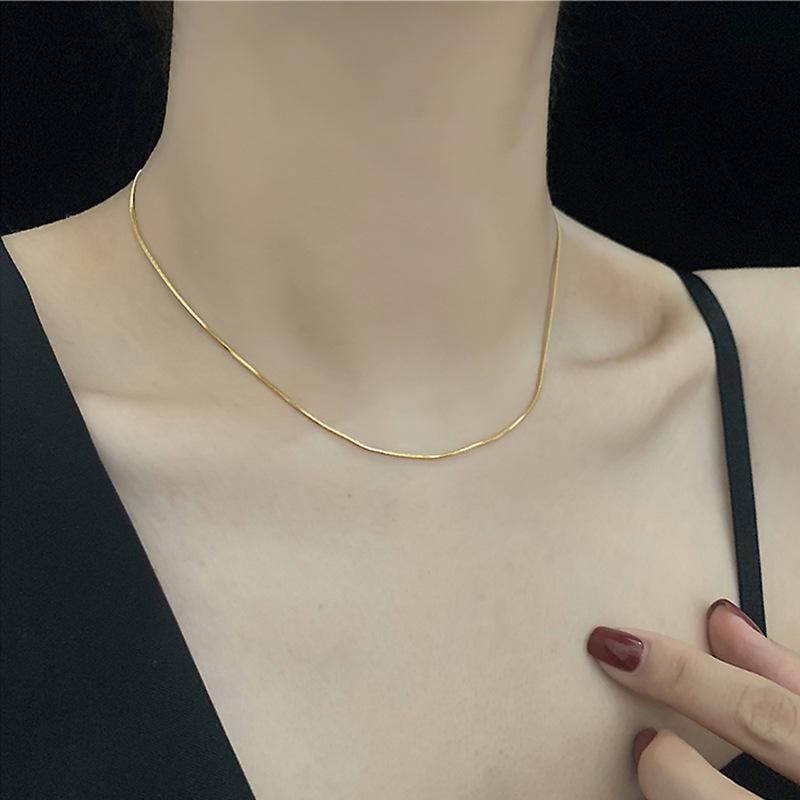 18k Gold-Plated Stainless Steel Snake Bone Clavicle Necklace - European & American Style